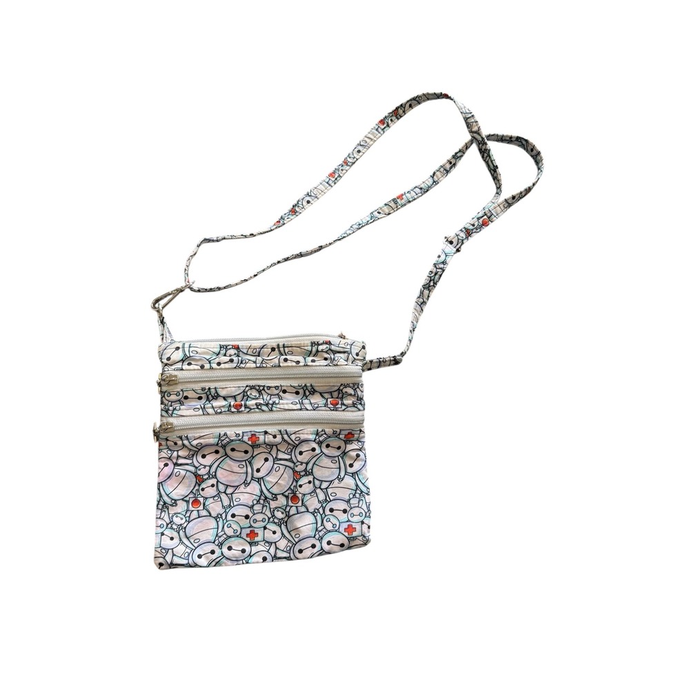 Disney Big Hero 6‎ Baymax Handmade Crossbody Bag Triple Zip White Red Pocket